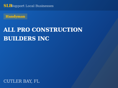 ALL PRO CONSTRUCTION BUILDERS INC — Handyman in CUTLER BAY, FL