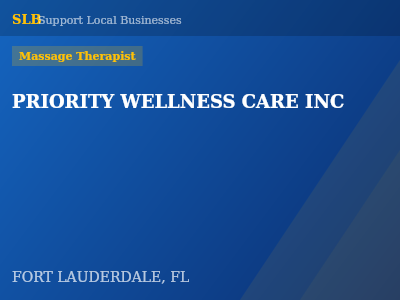 PRIORITY WELLNESS CARE INC — Massage Therapist in FORT LAUDERDALE, FL
