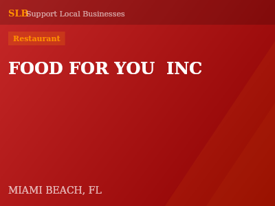 FOOD FOR YOU  INC — Restaurant in MIAMI BEACH, FL