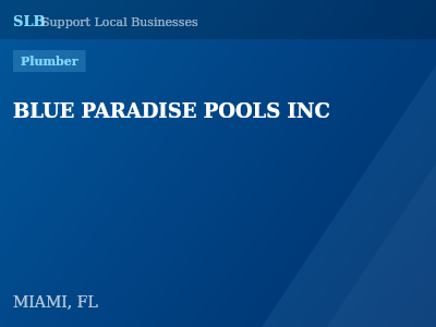 BLUE PARADISE POOLS INC — Plumber in MIAMI, FL