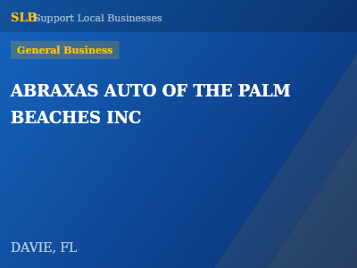 ABRAXAS AUTO OF THE PALM BEACHES INC — General Business in DAVIE, FL