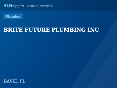 BRITE FUTURE PLUMBING INC — Plumber in DAVIE, FL