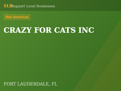 CRAZY FOR CATS INC — Pet Services in FORT LAUDERDALE, FL