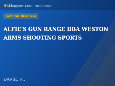 ALFIE'S GUN RANGE DBA WESTON ARMS SHOOTING SPORTS — General Business in DAVIE, FL