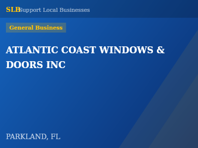 ATLANTIC COAST WINDOWS & DOORS INC — General Business in PARKLAND, FL