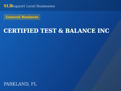 CERTIFIED TEST & BALANCE INC — General Business in PARKLAND, FL