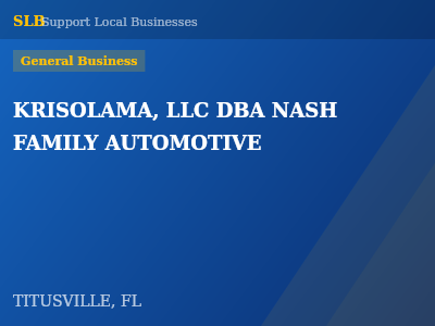 KRISOLAMA, LLC DBA NASH FAMILY AUTOMOTIVE — General Business in TITUSVILLE, FL