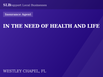 IN THE NEED OF HEALTH AND LIFE — Insurance Agent in WESTLEY CHAPEL, FL
