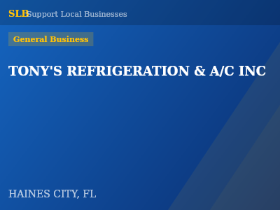 TONY'S REFRIGERATION & A/C INC — General Business in HAINES CITY, FL