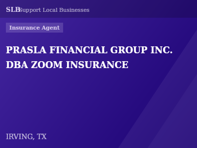 PRASLA FINANCIAL GROUP INC. DBA ZOOM INSURANCE — Insurance Agent in IRVING, TX
