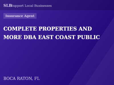 COMPLETE PROPERTIES AND MORE DBA EAST COAST PUBLIC — Insurance Agent in BOCA RATON, FL