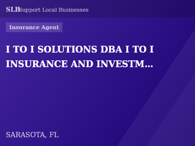 I TO I SOLUTIONS DBA I TO I INSURANCE AND INVESTMENT SOLUTIONS — Insurance Agent in SARASOTA, FL
