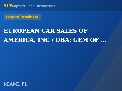 EUROPEAN CAR SALES OF AMERICA, INC / DBA: GEM OF MIAMI — General Business in MIAMI, FL