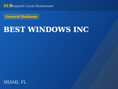 BEST WINDOWS INC — General Business in MIAMI, FL