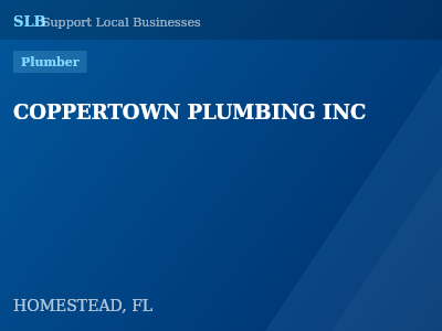 COPPERTOWN PLUMBING INC — Plumber in HOMESTEAD, FL